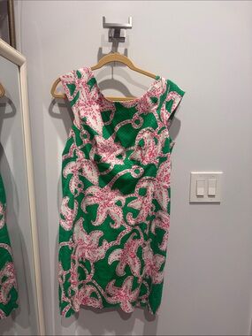 Lilly Pulitzer Green Midi Dress with Pink & White Floral Print